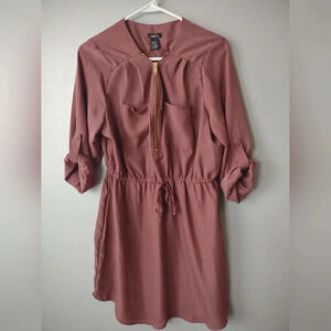 Rue 21 lightweight brown dress size Large, pockets, mini length Y2K, cowgirl